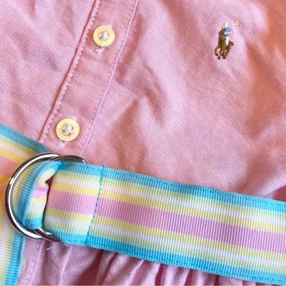 EUC Ralph Lauren Girl’s Collared Oxford Shirt Dress-Pink with Striped Belt - Picture 4 of 6